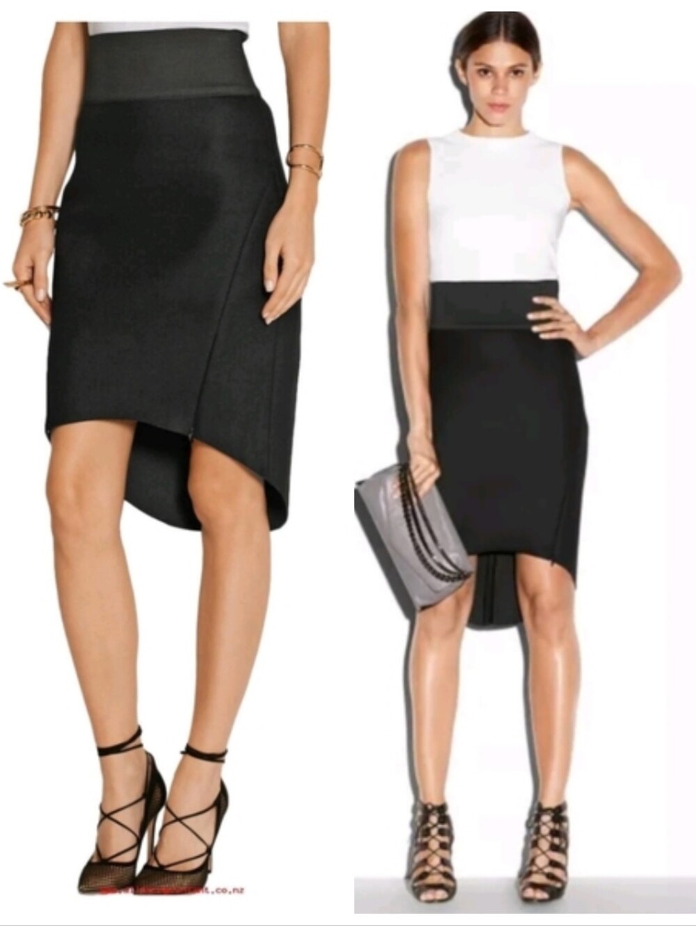 Milly Asymmetrical Bonded Wool Blend Pencil Skirt Women's 8 Effortless Baddie